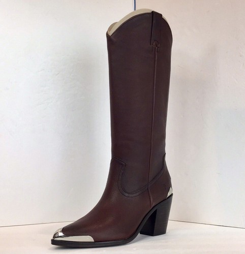 Pre-owned Frye Faye Metal Plate Pull On Western Boot $565 In Brown