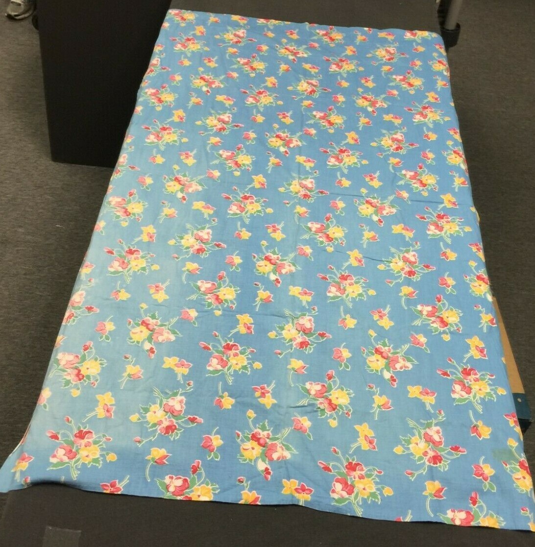 Vintage Curtain 33 X 54 inches Long Cotton Calico Blue with Pansy Floral Design