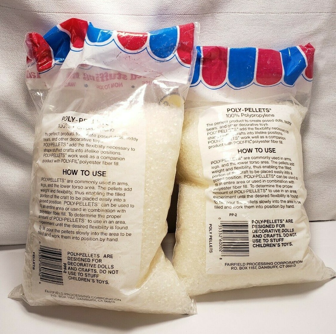 2 Fairfield Poly Pellets Weighted Stuffing Beads 2  x 2# Bags= 4 lbs total PP2