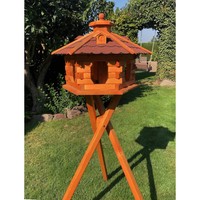 DARLUX Vogelfutterhaus XL Sechseck Vogelhaus aus Holz mit Ständer Braun/Rot