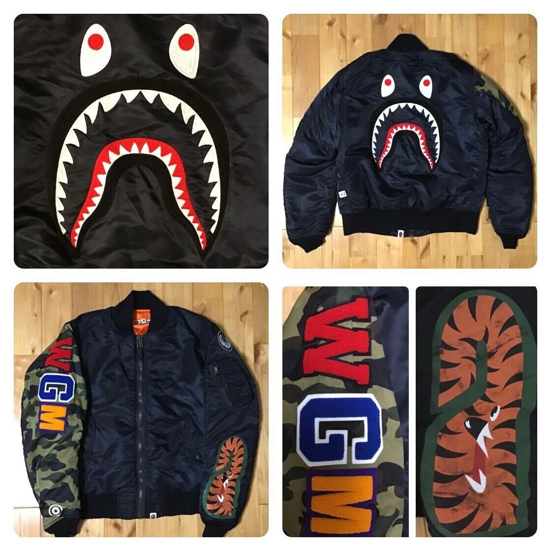 BAPE camo SHARK MA-1 Bomber Jacket a bathing ape NIGO Black