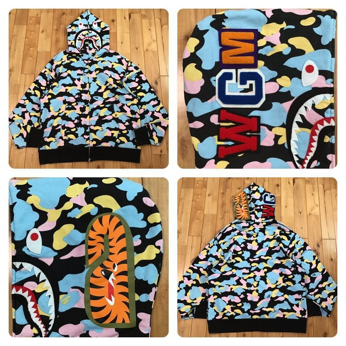 BAPE Multi camo shark full zip hoodie cotton candy camo A Bathing