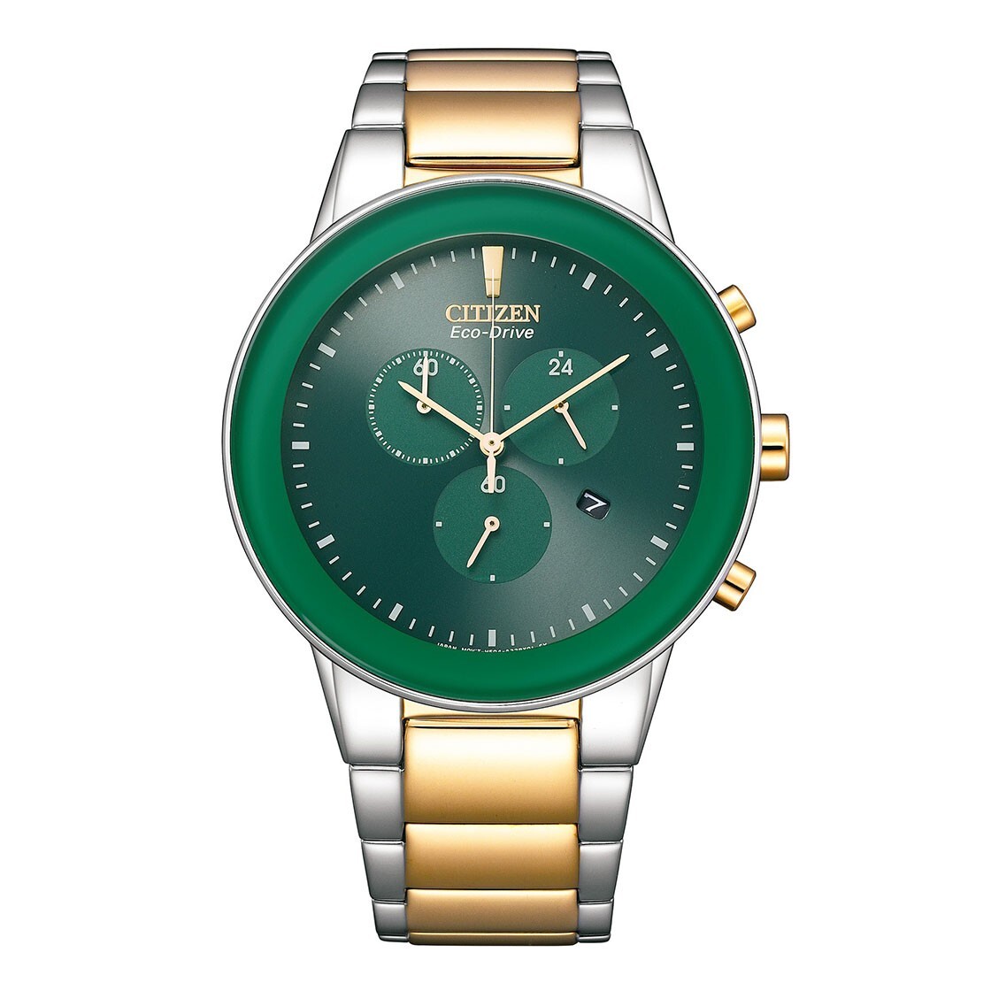 Pre-owned Citizen Eco-drive At2244-84x Chronograph Green Analog Rose Gold Tone Men's Watch