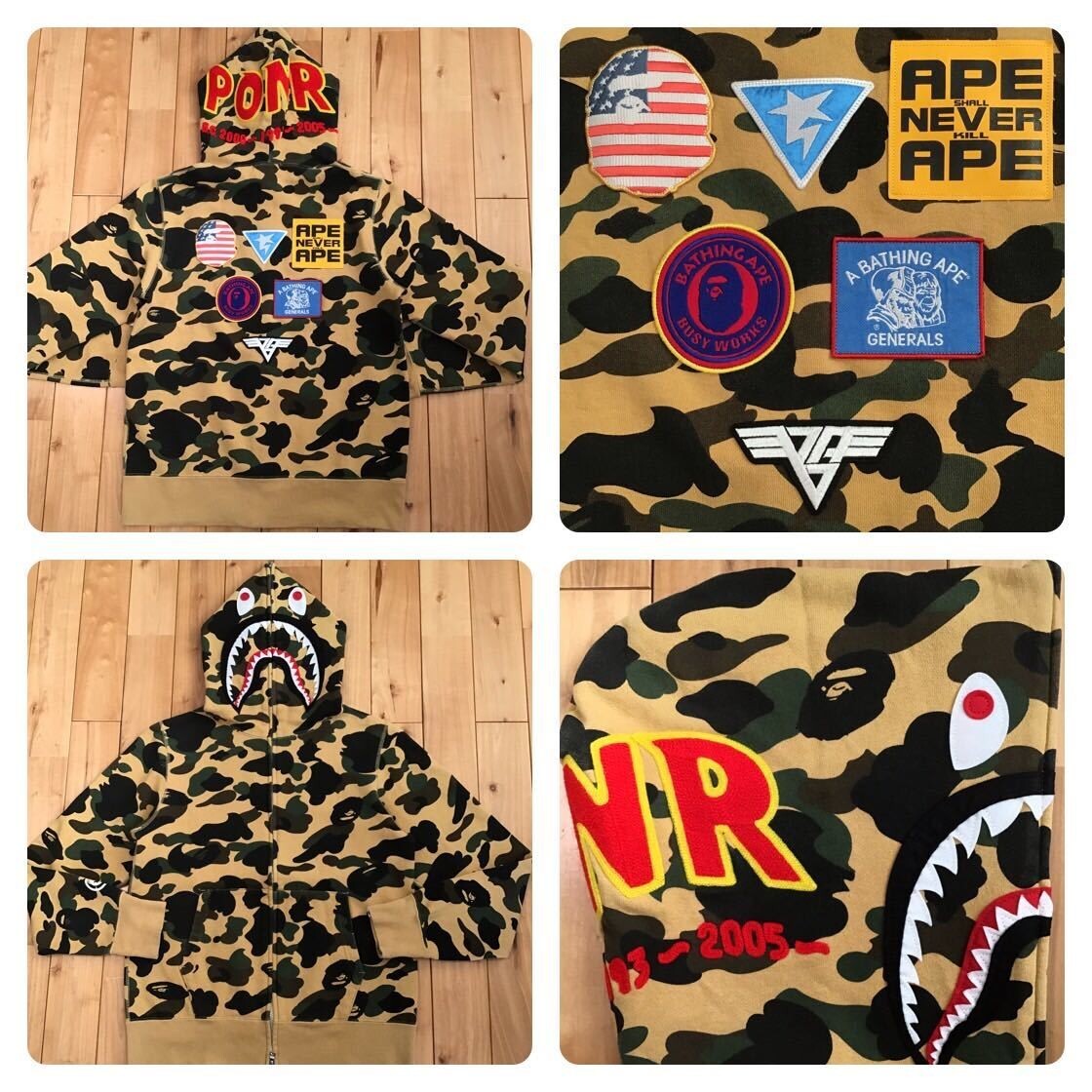 A Bathing Ape camo Parker 初期 BAPE 1st camo yellow patched Shark full zip hoodie A Bathing