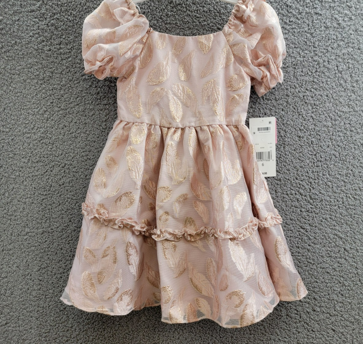 Rare Editions Puff-Sleeve Burnout Organza Dress Little Girls' 6 Blush Back Zip - Picture 2 of 17