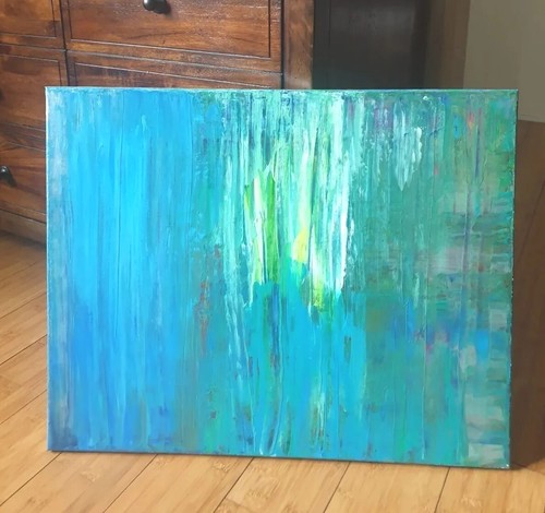 Epic Original Glowing Aqu (See Video) Abstract Acrylic Painting on Canvas 16x20