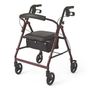 Medline Basic Aluminum Rollator with 6'' Wheels, Burgundy