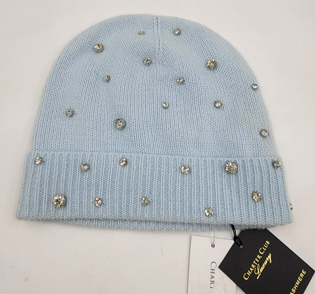 Charter Club Cashmere Embellished Cuffed Beanie Women's One Size Crystal Blue - Picture 11 of 15