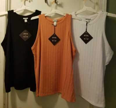 Ava & Viv Women's Size X 14W Ribbed Tank Top - Black, White & Coral Lot New Tags