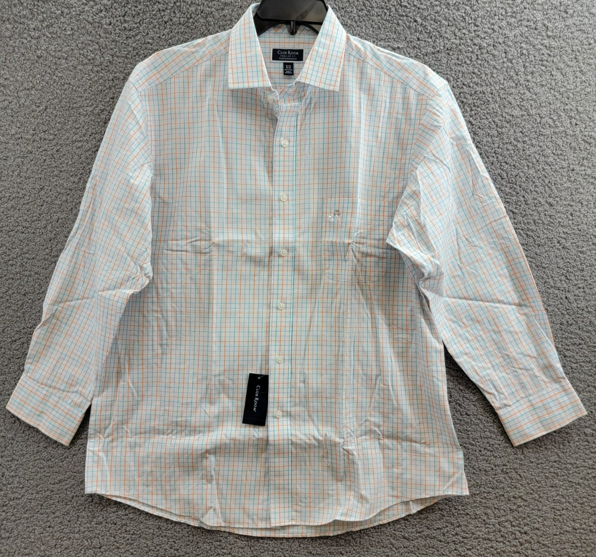 Club Room Regular Fit Performance Dress Shirt Men's 16.5 32-33 Orange/Aqua L/S - Picture 2 of 18