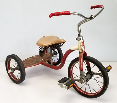 Vintage 1940 s Colson Kids Tricycle Front Wheel Drive Red White Elyria O USA