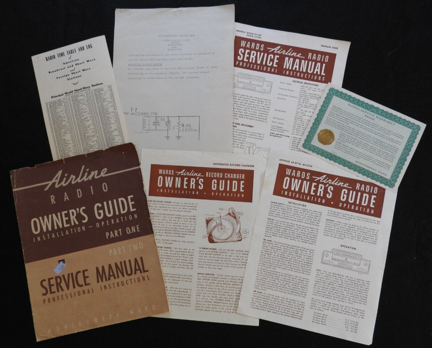 1940's Montgomery Wards Airline Console AM/SW Radio 84WG-2718B 84WG-2724A MANUAL