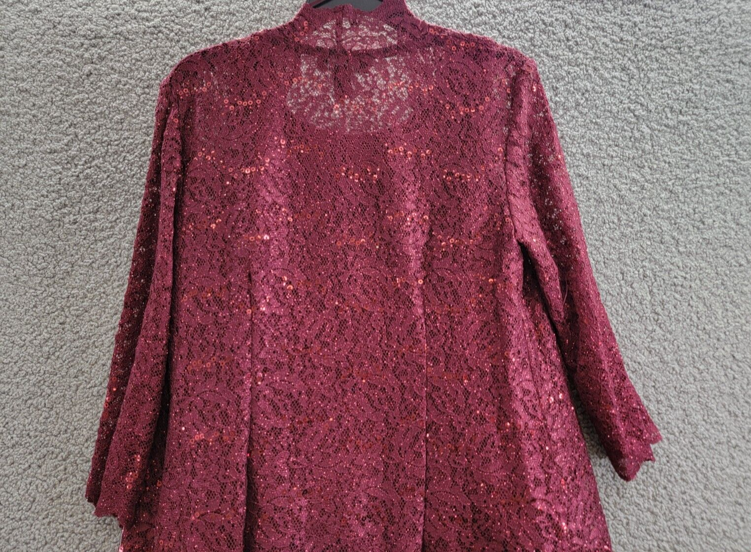 R & M Richards 3-Pc. Sequined Lace Pantsuit & Jacket Women's 6 Merlot 3/4 Sleeve - Picture 7 of 22