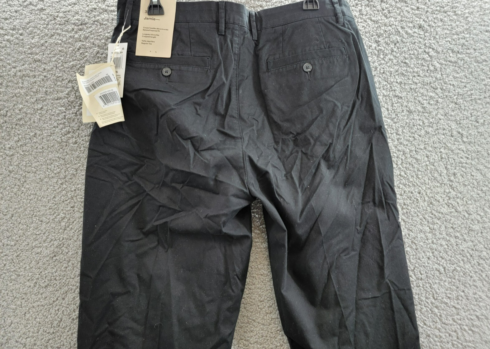 Frank And Oak Relaxed-Fit Pleated Tapered Chinos Men's 34 Black Button Zipped - Picture 13 of 18