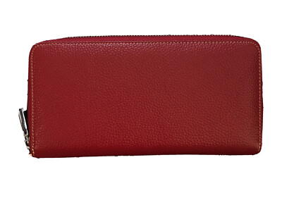WOMENS LARGE LAVEMI RFID BLOCKING LEATHER ZIP RED WALLET  OPEN BOX WRISTLET