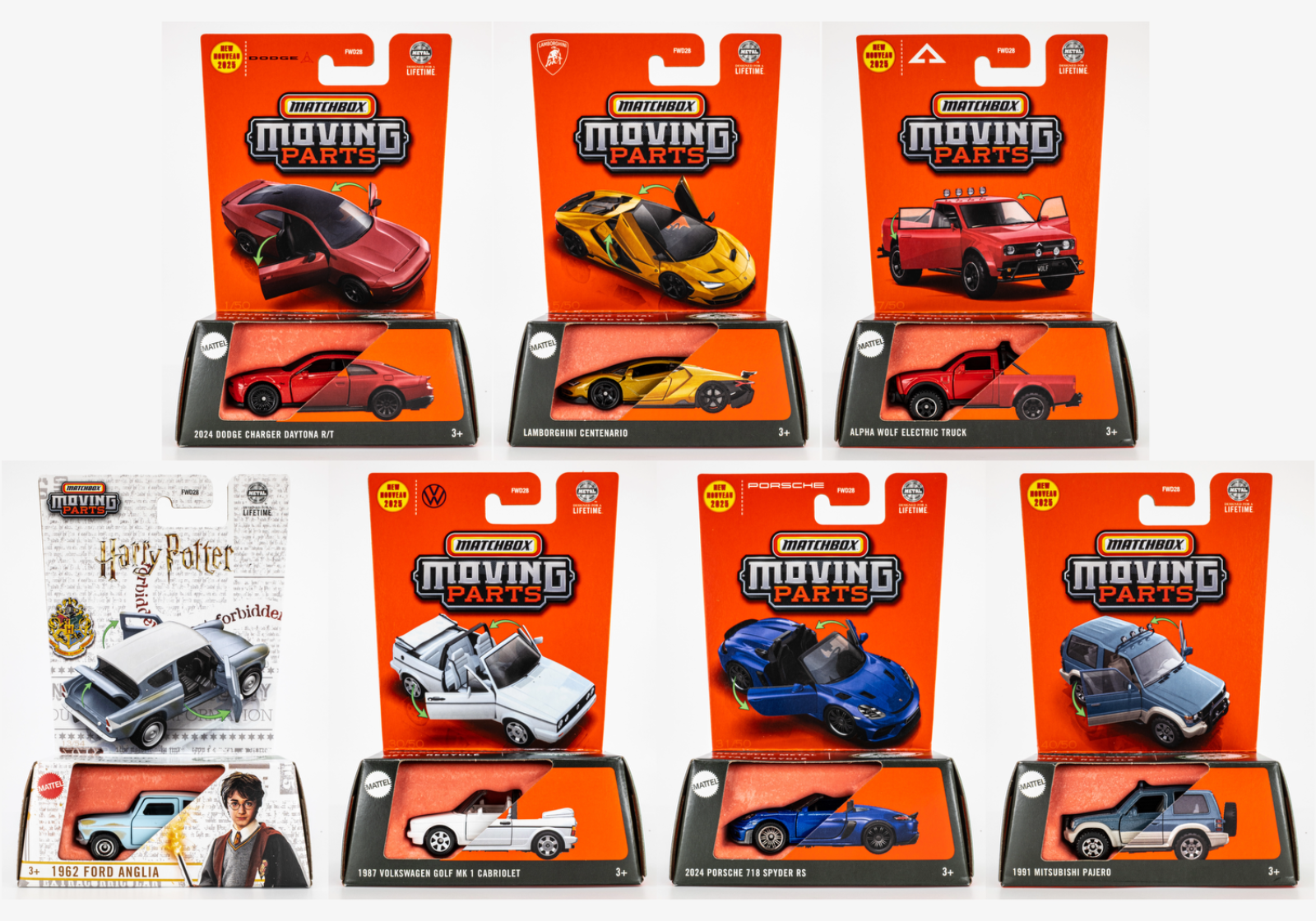 2025 Matchbox Moving Parts Mix 5 | 7-Car Set | Porsche | VW Golf