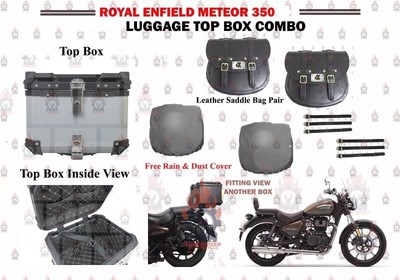 Silver ''Luggage Top Box Combo Pack Of 2 Pcs Fit For Royal Enfield Meteor 350''