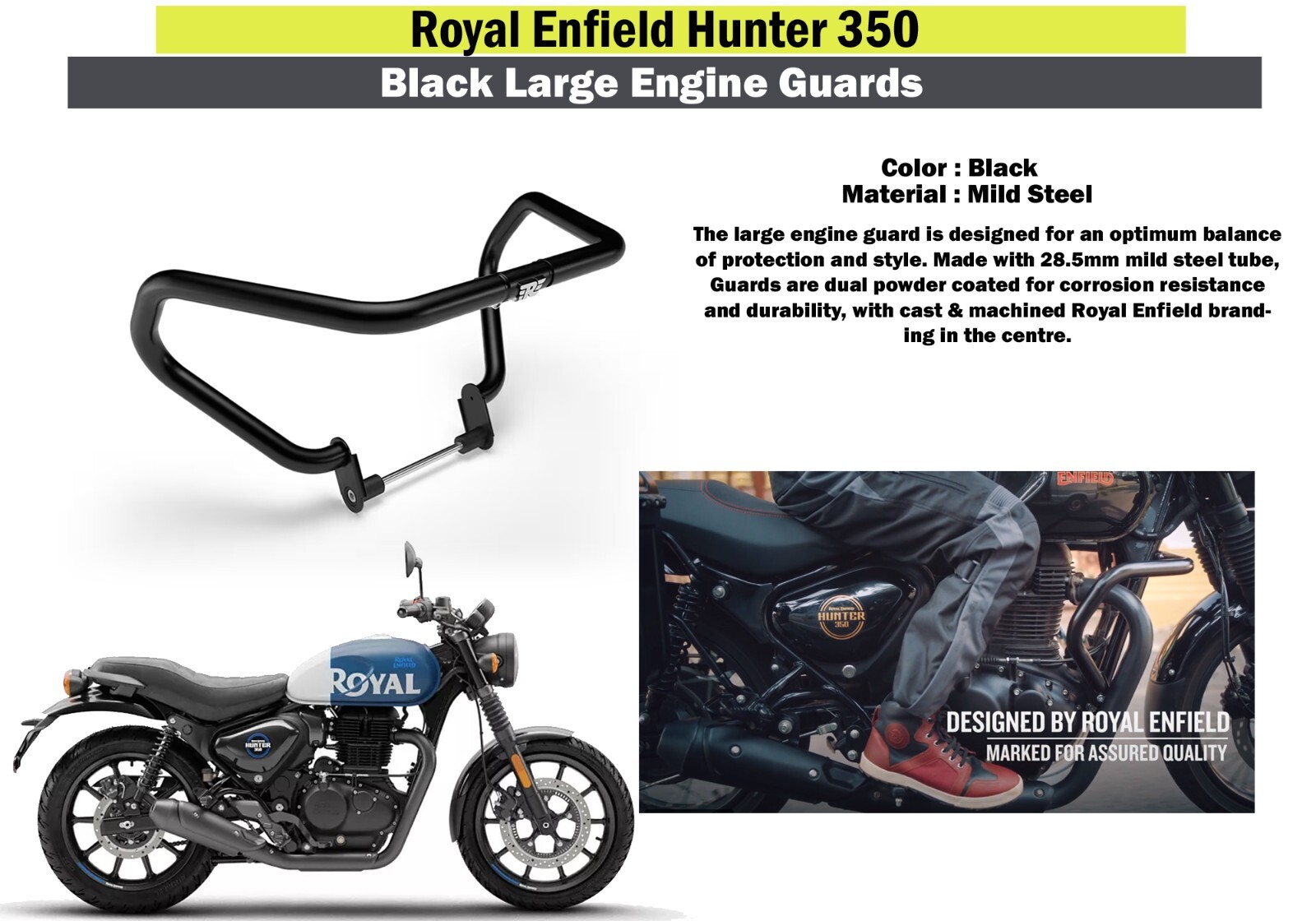 Royal Enfield Hunter 350 Black Large Engine Guard | KXA00129 Royal Enfield Hunter 350 Black Large Engine Guard | KXA00129