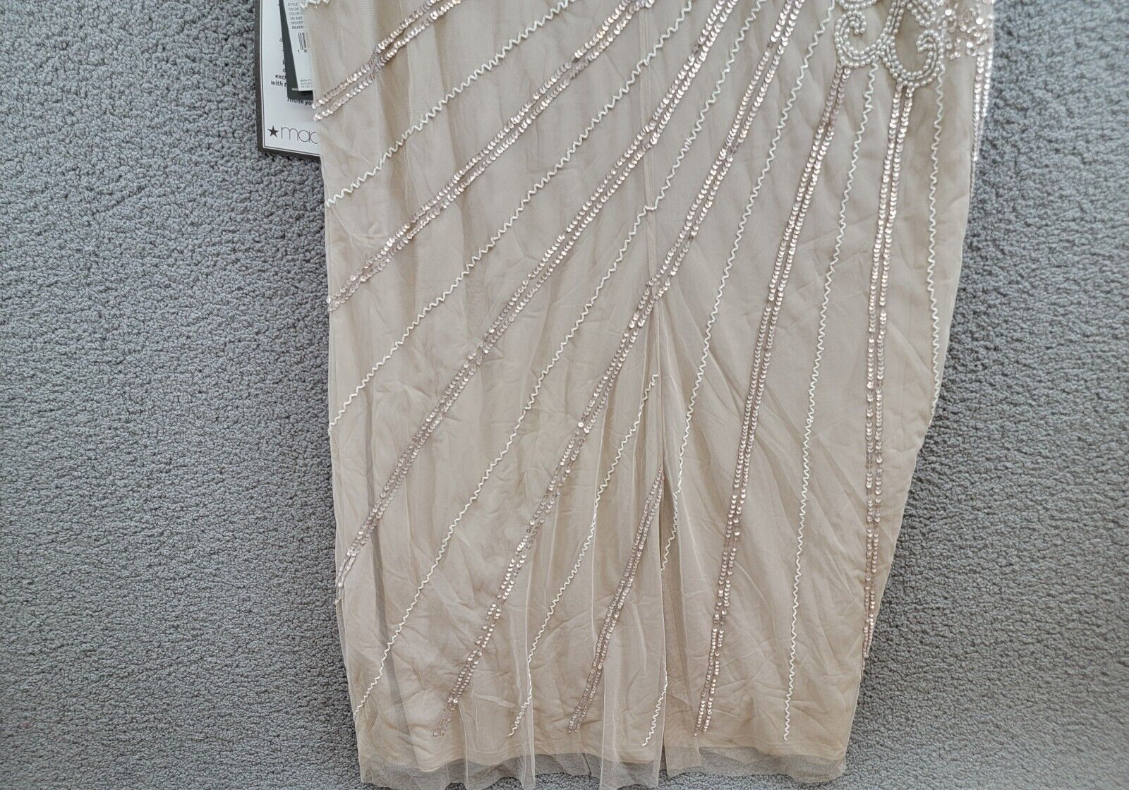 Adrianna Papell Hand-Beaded Three-Quarter Sleeve Long Gown Women's 20 Biscotti - Picture 13 of 18