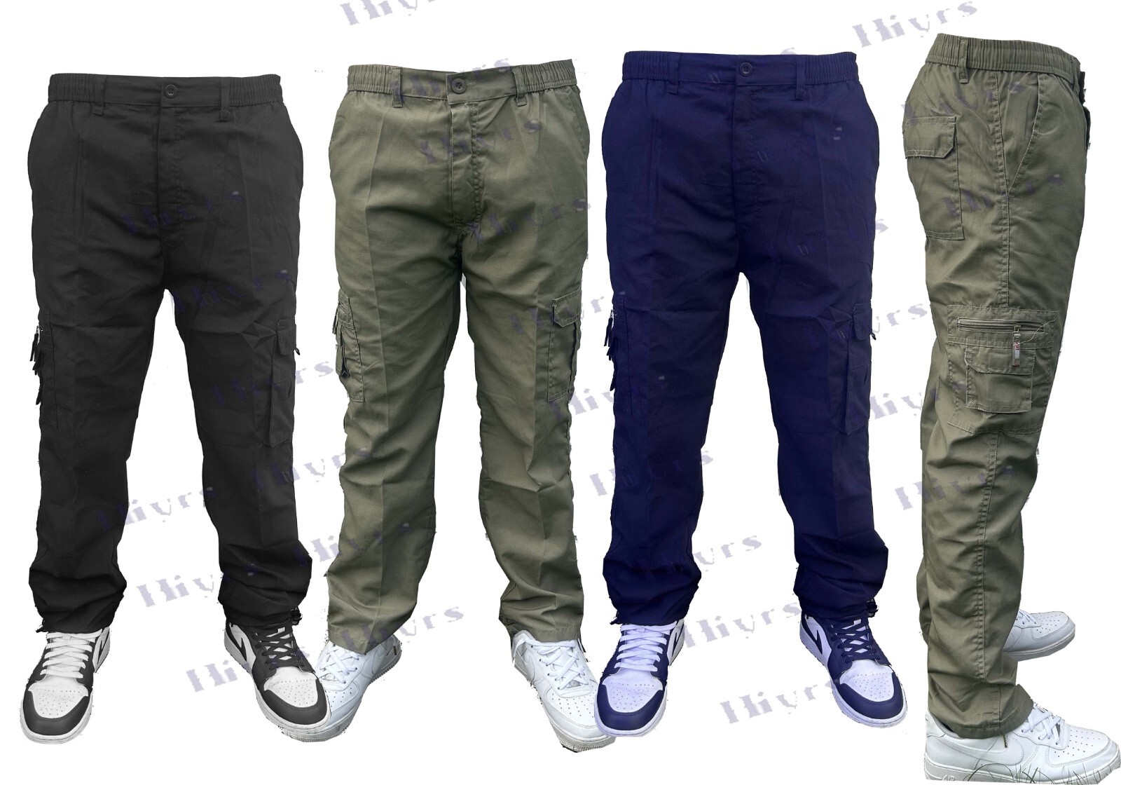 【BAON】[unisex] Comit String Cargo Pants Unisex's Loose Solid Button Drawstring Waist Cargo Pants