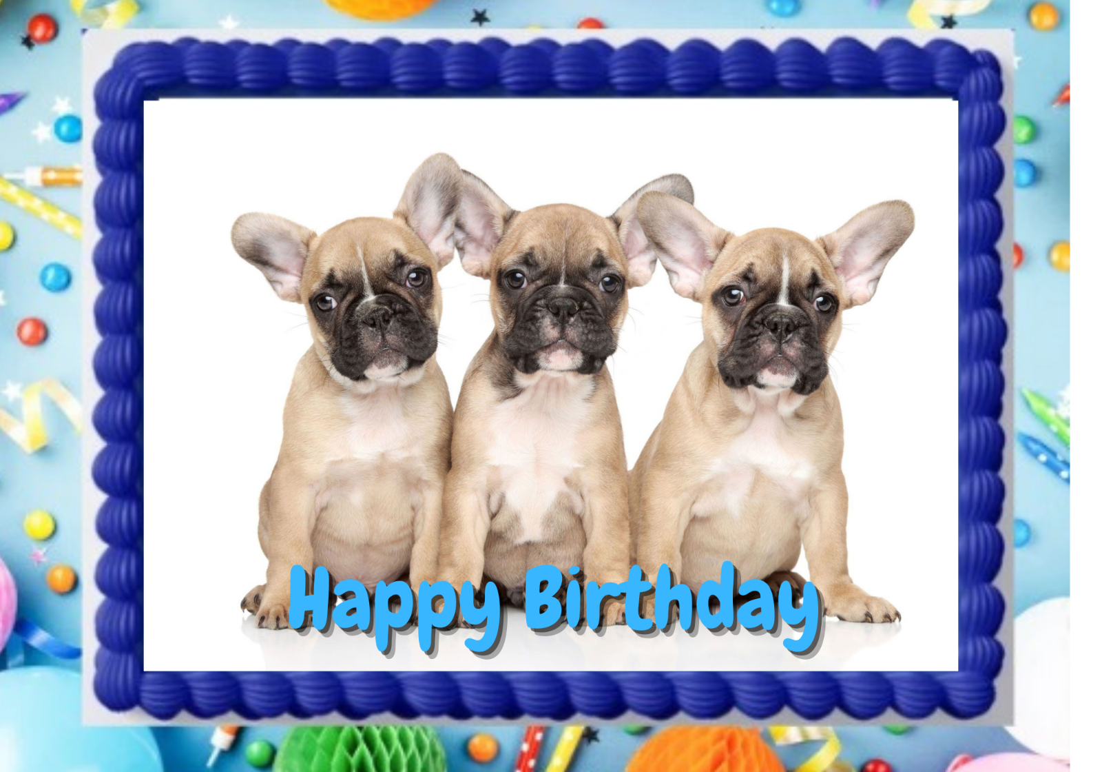 French Bulldog Puppy Frenchie Birthday Image Edible Cake topper Frosting Sheet