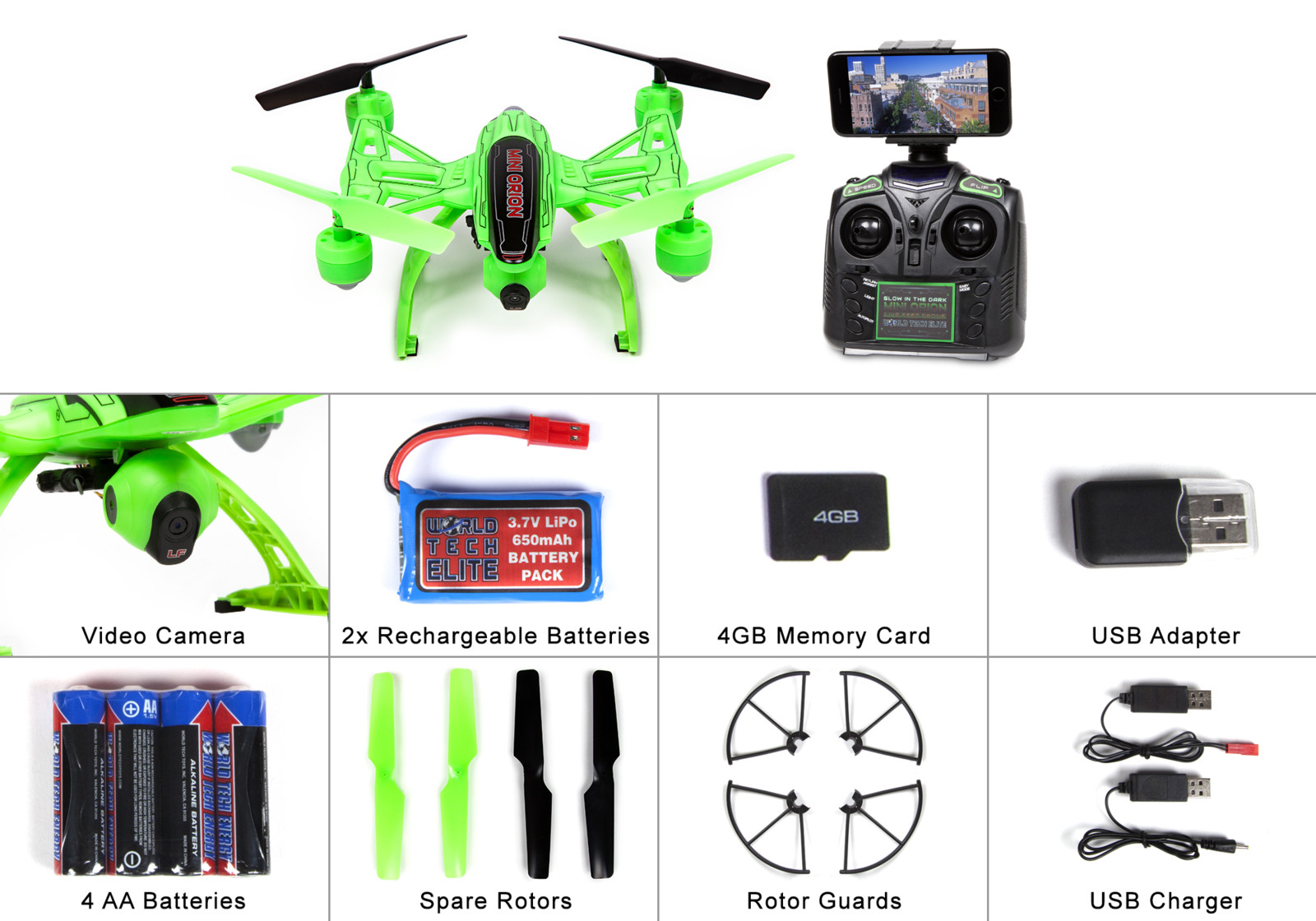glow in the dark mini orion live feed drone