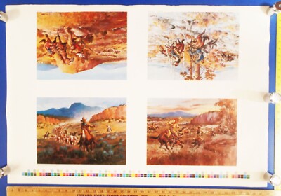 FRED HARMAN 4up Uncut Sheet Set of Western Horse-Riding Cowboy 13x10 Posters NOS