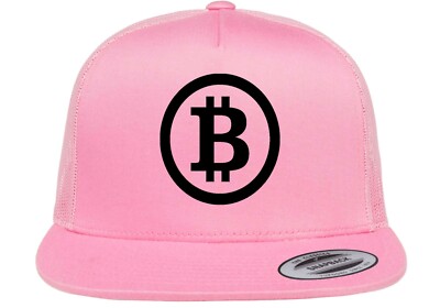 Bitcoin Logo Crypto Symbol Emblem Printed on Hat Flat Bill Yupoong Trucker Cap