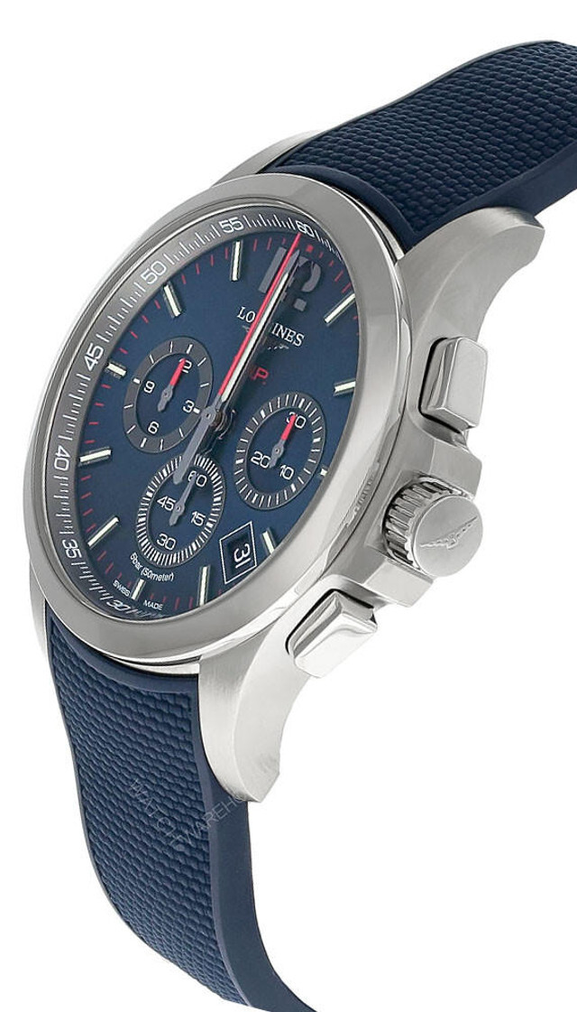 Pre-owned Longines Conquest V.h.p. Chrono 42mm Blue Rubber Men's Watch L3.717.4.96.9