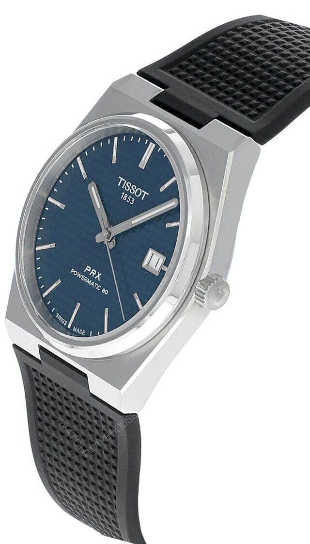 Pre-owned Tissot Prx 40mm Powermatic 80 Blue Dial Rubber Men's Watch T137.407.17.041.00