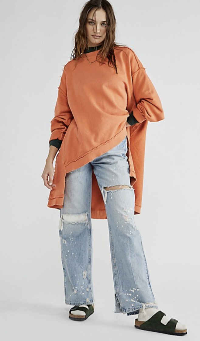 

Толстовка Free People Iggy Пуловер Hi Lo с напуском на подоле Оранжевый размер  НОВИНКА, Orange
