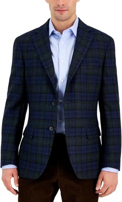 Спортивное пальто-блейзер Tommy Hilfiger из шерсти в клетку современного покроя, сине-зеленый, 38R