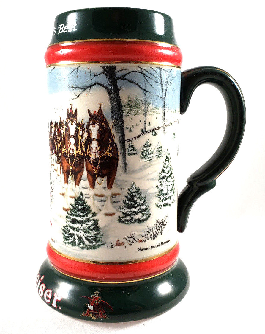 Vintage 1991 Budweiser Christmas Beer Stein/Mug 