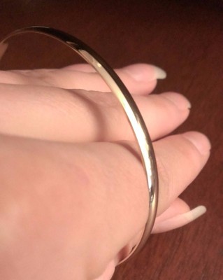 Pre-owned Wishing For Claudia 14k Yellow Gold 7.75" Solid 4mm Polished Round Slip-on Bangle Bracelet
