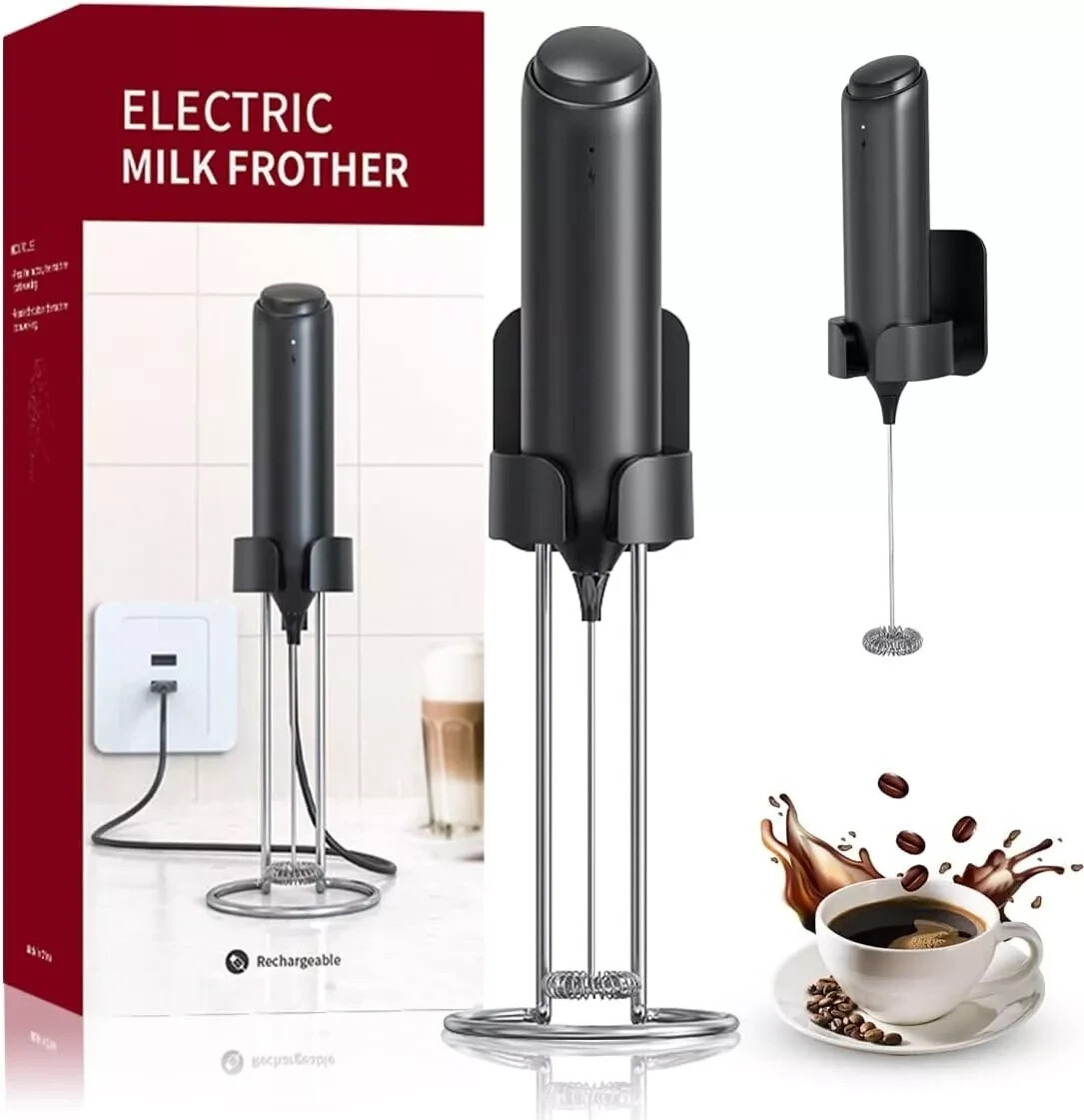 BestYiJo Rechargeable Milk Frother Handheld for Coffee w/Stand, Matcha (Black)