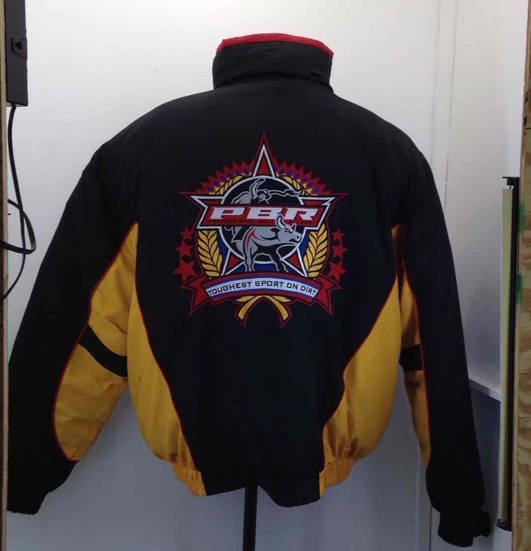 L PBR Professional Bull Riders Rodeo TOUGHEST SPORT ON DIRT Black Jacket Down