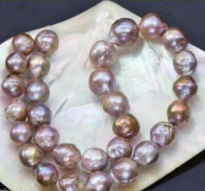 Huge 13-14mm Natural  Pink Purple Kasumi Pearl Necklace 18'' 14K