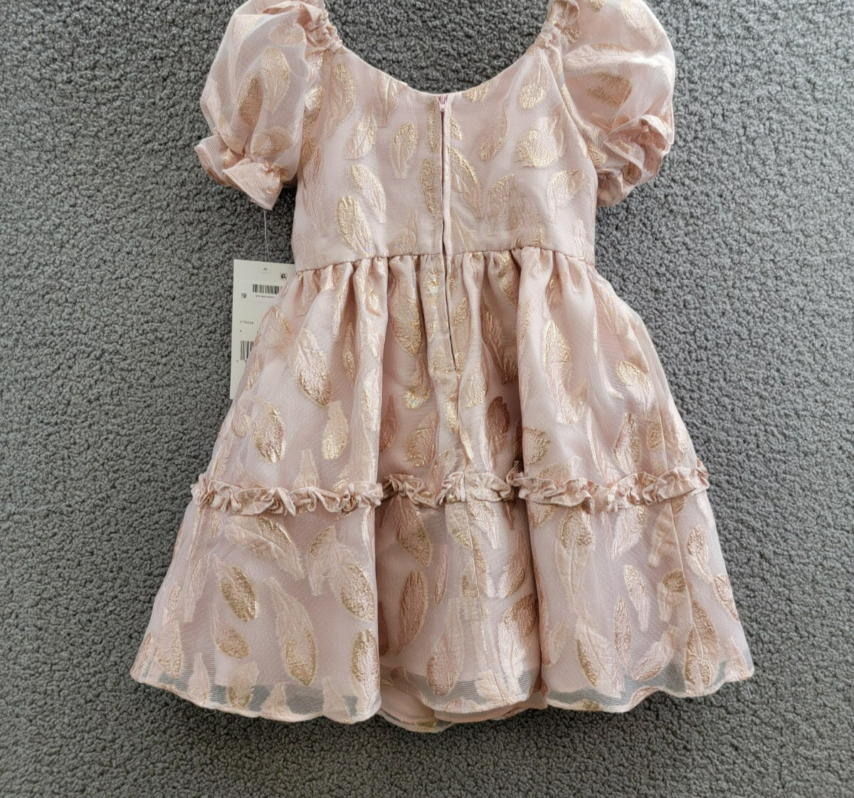 Rare Editions Puff-Sleeve Burnout Organza Dress Little Girls' 6 Blush Back Zip - Picture 12 of 17
