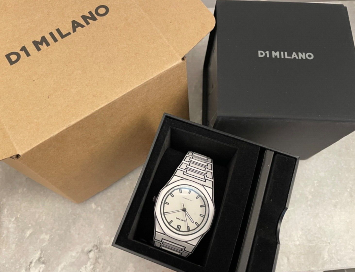 Pre-owned D1 Milano Sketch Polycarbon 40.5mm White "paper Watch" Full Set