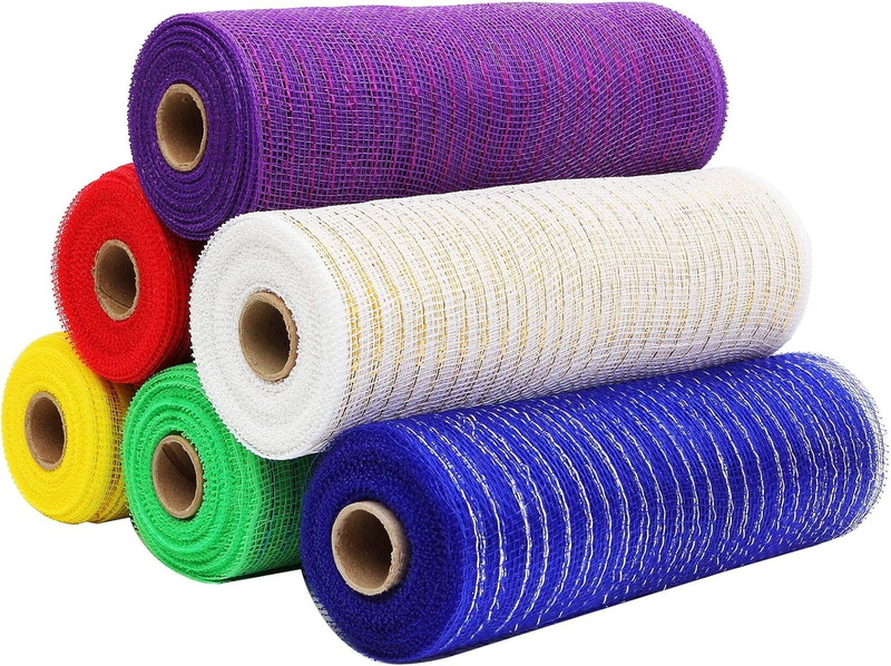 30 Feet Deco Mesh, 6 Packs Deco Mesh Ribbons, 10 Inch Wide Poly Burlap Mesh Set