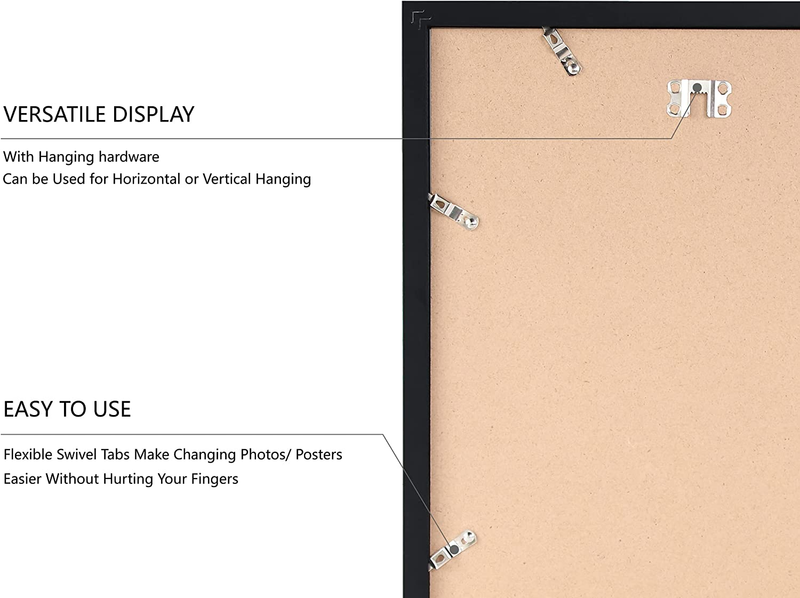 11X17 Picture Frame Black, Display Pictures 8 X 12 with Mat or 11 X 17 without M