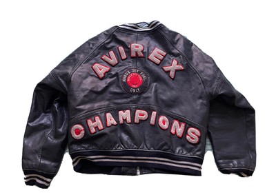 Authentic Avirex Black And Grey Champion Leather Varsity Authentic Avirex Black And Grey Champion Leather Varsity