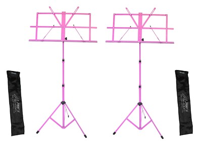 Audio2000'S AST4442PK 2PACK Portable Sheet Music Stand Pink W/Carrying Bags-NEW