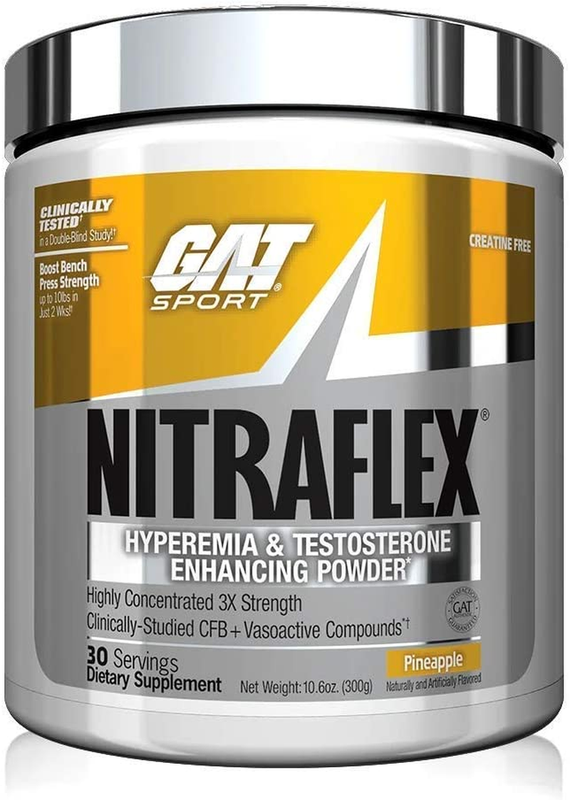 GAT Clinically Tested Nitraflex, Testosterone Enhancing Pre Workout, Pineapple, 300 Gram