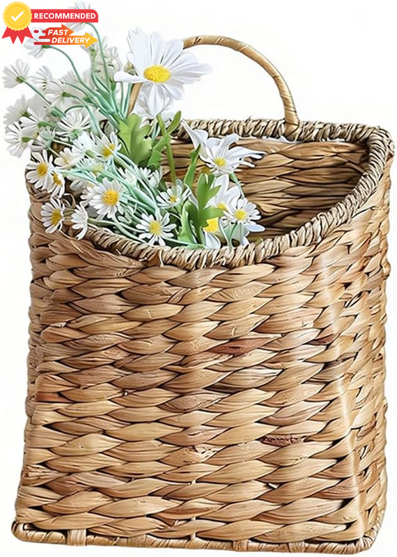 Rattan Wicker Wall Basket 29cm - Handmade Water Hyacinth Planter, FarmhouseDecor