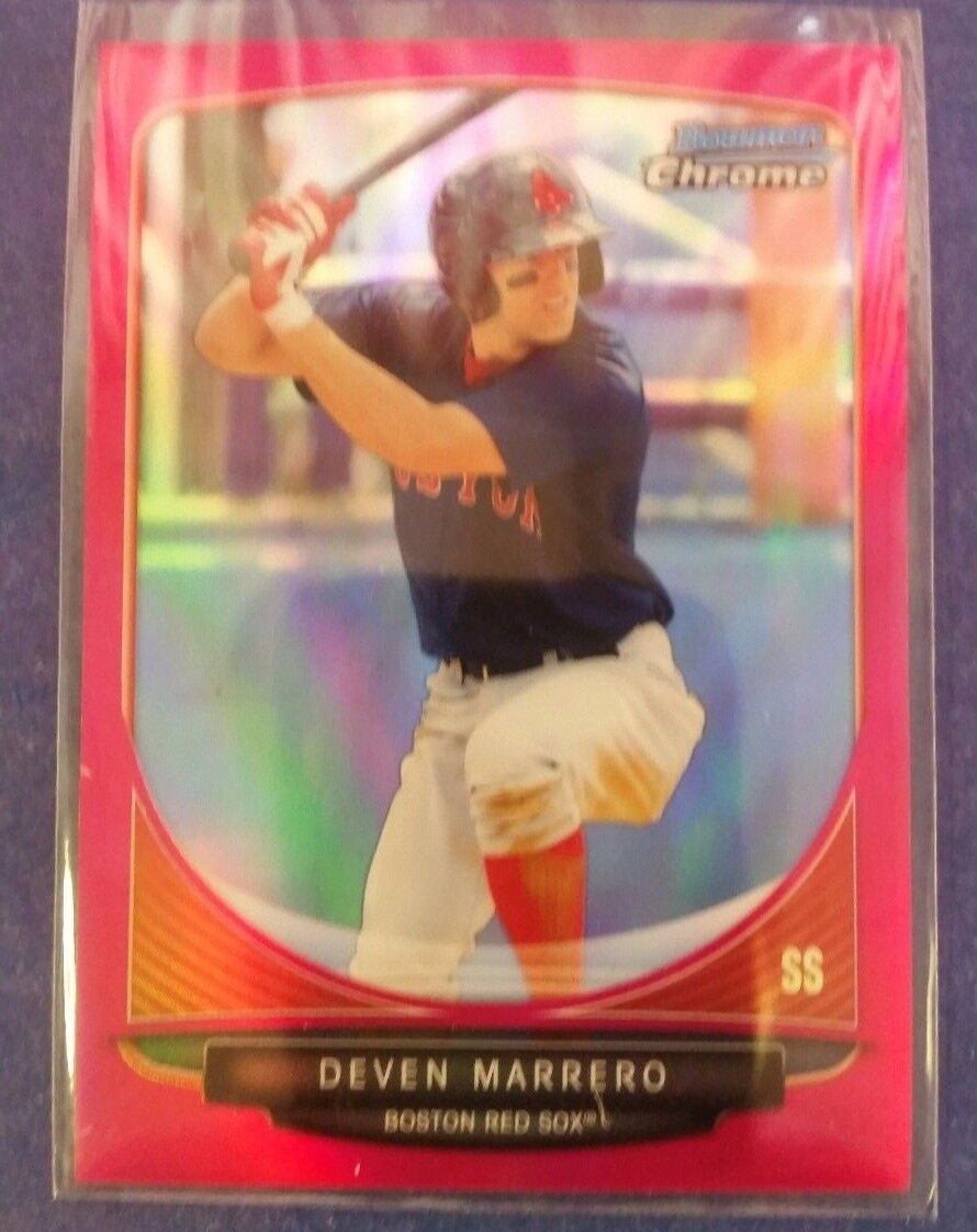 DEVEN MARRERO 2013 BOWMAN CHROME CARD RED SOX SP/35( ROOKIE MAGENTA REFRACTOR ). rookie card picture