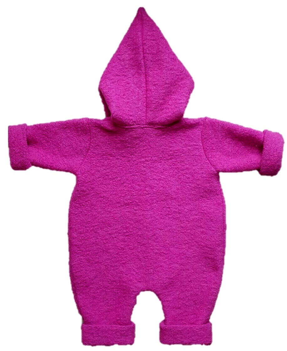 Baby-Overall Wollwalk Wollanzug Pink mit Kapuze - Trocadero warm handgemacht