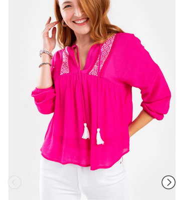 Francesca s Amelia Embroidered Blouse Pink Size Medium