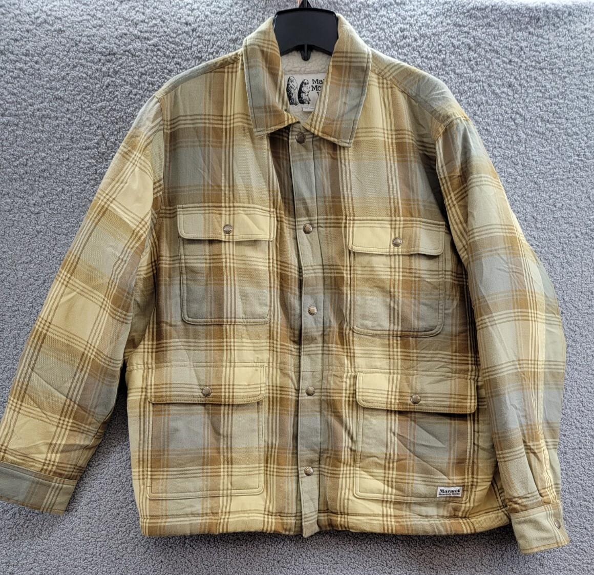 Marmot Ridgefield Plaid Fleece-Lined Flannel Shirt Jacket Men's L Light Oak L/S - Picture 2 of 17