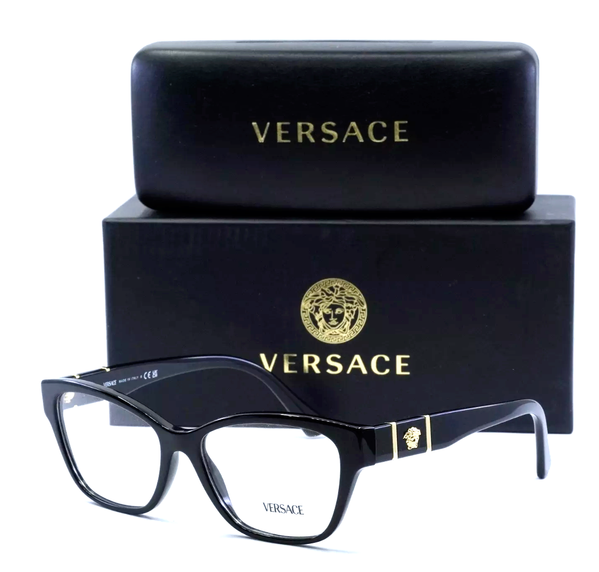 New VERSACE Eyeglasses MOD. 3344 GB1 54-16 140 Black & Gold